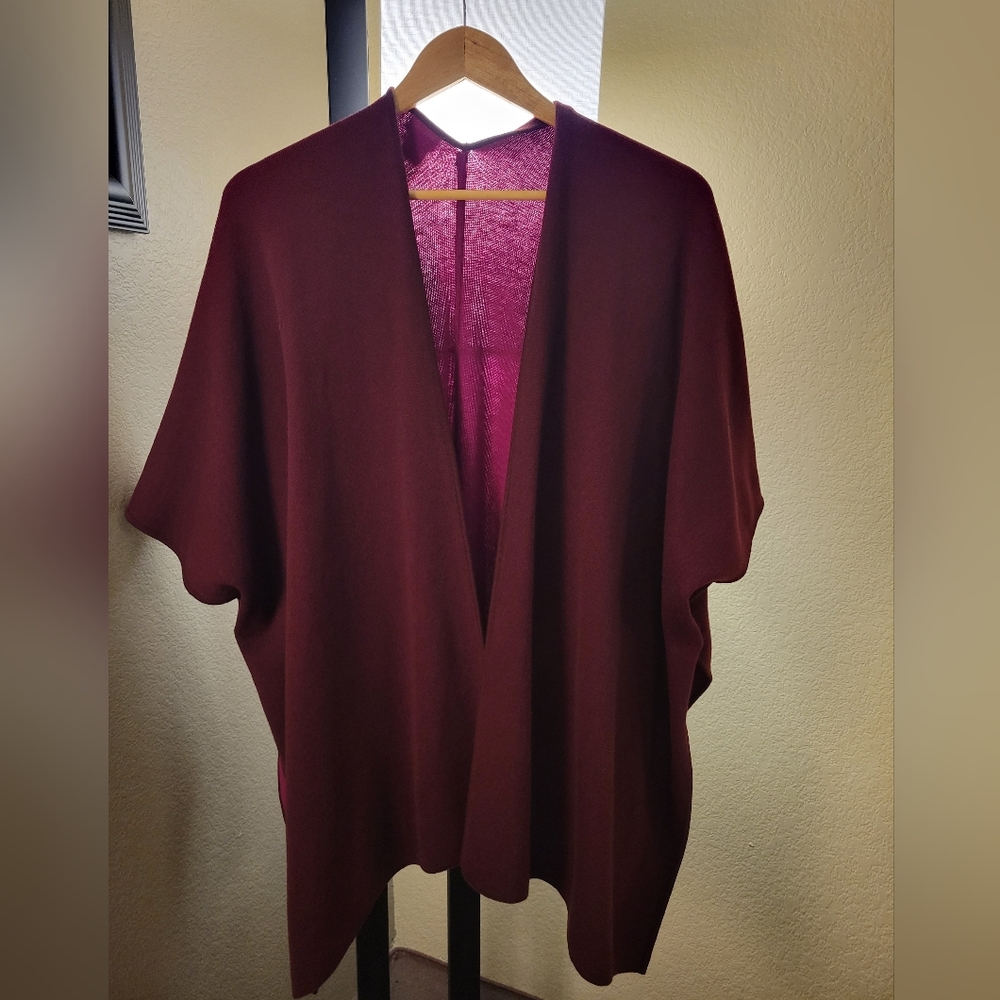 Magenta Button Side Open Front Drape Poncho - image 5